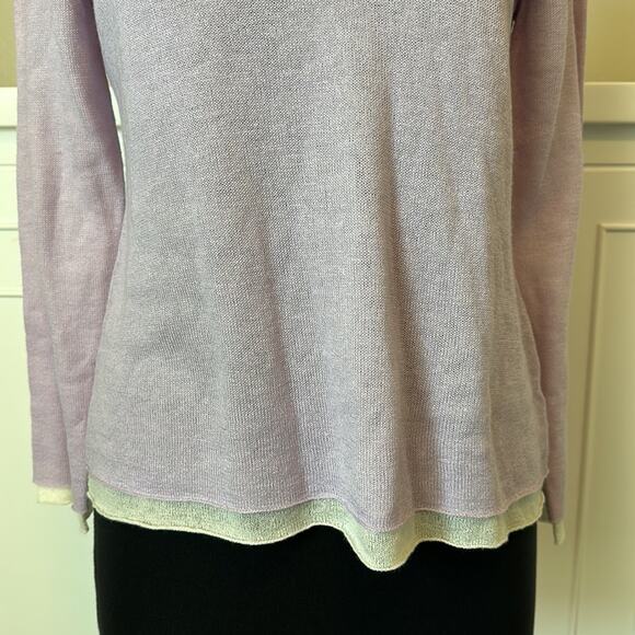 Eileen Fisher Double Layer Viscose Wool Web Hydra Scoop Neck Layered Top Size PM - Picture 5 of 14